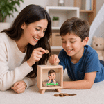 Personalized 3D-Style Art Cartoon Kid Photo Wooden Piggy Bank Money Box with Name and Clear Window Desk Decor Birthday Gift for Kids