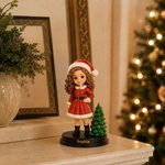 Figurine personnalisée de Noël représentant le Père Noël et un lutin, imprimée en 3D à partir d'une photo, avec inscription et socle en bois – Décoration festive et cadeau de Noël pour la famille et l