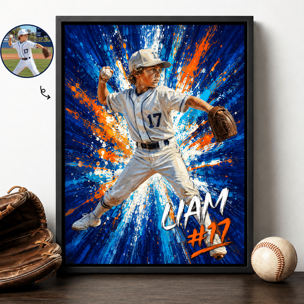 Personalised Ball Sports Theme Graffiti Oil Painting Style Photo Canvas Prints with Name Home Decor Birthday Gift for Sports Lovers