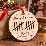 Personalized Tally Mark Anniversary Counting Wooden Ornament with Name and Year Christmas Gift for Couple Wife Husband