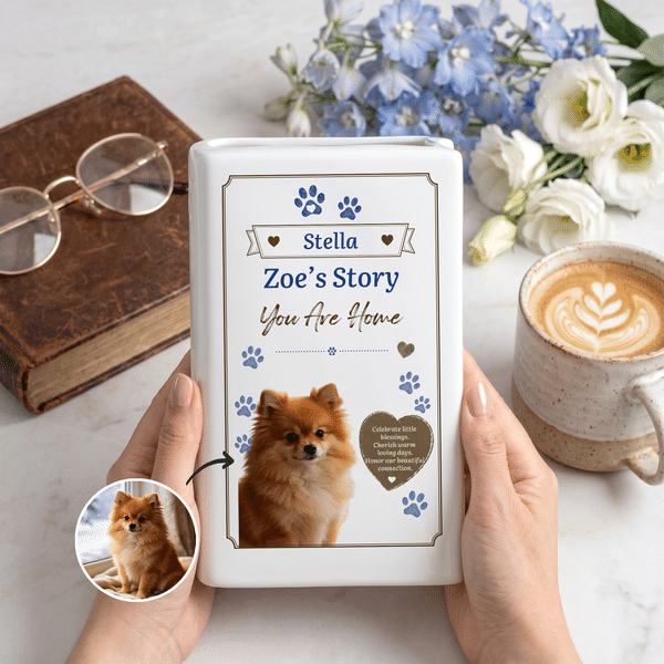 Personalized Pet Photo Paw Heart Ceramic Book Vase with Name and Text Home Decor Memorial Gift for Pet Owners Flower Lovers