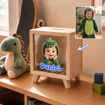 Personalized 3D-Style Art Cartoon Kid Photo Wooden Piggy Bank Money Box with Name and Clear Window Desk Decor Birthday Gift for Kids