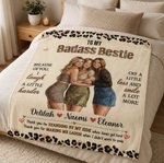 Personalized Badass Bestie Photo Design Soft Throw Blanket with Name and Title Bedroom Decor Birthday Gift for Friends