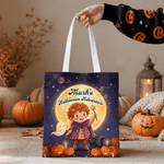 Gepersonaliseerde Halloween-thema fotodraagtas met pompoen, spook, vleermuis en stripfiguur, voorzien van naam – Halloween-cadeau voor kinderen
