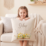 Personalized Retro Watercolor Birth Flower Book Pattern Soft Cozy Throw Pillow Cover with Name and Book Pocket Christmas Gift for Reading Enthusiast