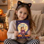 Personalized Halloween Pumpkin Witch Cartoon Character A5 Spiral Notebook with Name Daily Use Halloween Gift for Kids