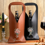 Sac de protection en cuir PU personnalisé, orné d'un bouquet de fleurs de naissance peint à l'aquarelle et portant un prénom – Cadeau de Noël ou d'anniversaire pour les amateurs de vin