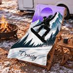 Personalised Ski Silhouette Quick-Drying Microfiber Sports Towel with Name Outdoor Activity Use Ski Trip Birthday Gift for Ski Lovers
