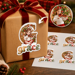 Personalized Christmas Theme 3D-Effect Artwork Cartoon Sitting Character Photo Stickers with Name Gift Decor Christmas Holiday Gift for Friends