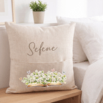 Personalized Retro Watercolor Birth Flower Book Pattern Soft Cozy Throw Pillow Cover with Name and Book Pocket Christmas Gift for Reading Enthusiast