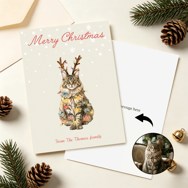 Personalized Snowflake Merry Christmas Watercolor Pet Photo Greeting Card with Title and Text Christmas Gift for Family Friends Pet Lovers