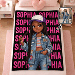 Manta suave personalizada con diseño de dibujos animados en 3D de una niña y un niño negros, con nombre; decoración para el hogar y regalo de cumpleaños para niños y adolescentes negros