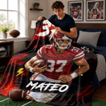 Personalized Graffiti Oil Painting Style Photo Soft Throw Blanket with Name Football Club Birthday Gift for Football Player