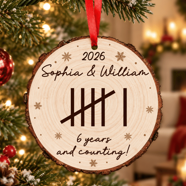 Personalized Tally Mark Anniversary Counting Wooden Ornament with Name and Year Christmas Gift for Couple Wife Husband