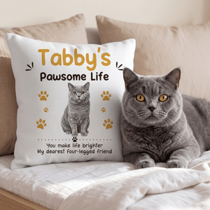 Personalized Watercolor Pet Photo Paw Print Cozy Throw Pillow Cover with Name and Text Home Decor Birthday Christmas Gift for Pet Owners Pet Lovers