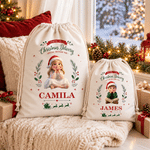 Personalized 3D-Effect Artwork Cartoon Character Photo Drawstring Christmas Gift Bag with Name Christmas Party Gift for Boys Girls