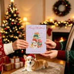 Personalized Snowflake Merry Christmas Watercolor Pet Photo Greeting Card with Title and Text Christmas Gift for Family Friends Pet Lovers