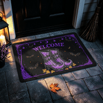 Gepersonaliseerde veelkleurige heksenlaarzen met vleermuizen – Halloween-thema – antislip deurmat met tekst – woondecoratie – Halloween-cadeau voor familie en vrienden