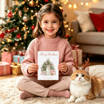 Personalized Snowflake Merry Christmas Watercolor Pet Photo Greeting Card with Title and Text Christmas Gift for Family Friends Pet Lovers