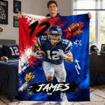 Personalized Graffiti Oil Painting Style Photo Soft Throw Blanket with Name Football Club Birthday Gift for Football Player