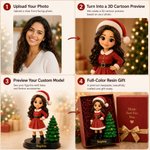 Figurine personnalisée de Noël représentant le Père Noël et un lutin, imprimée en 3D à partir d'une photo, avec inscription et socle en bois – Décoration festive et cadeau de Noël pour la famille et l