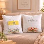 Personalized Retro Watercolor Birth Flower Book Pattern Soft Cozy Throw Pillow Cover with Name and Book Pocket Christmas Gift for Reading Enthusiast