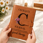 Personalized Great Things Birth Flower Initial PU Leather A5 Notebook Cover with Name Daily Travel Use Birthday Christmas Gift for Women Friends