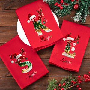 Personalized Christmas String Lights Metallic-Style Initial Quick-Absorbing 100% Cotton Napkin with Name Table Decor Christmas Holiday Gift for Friend