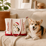 Personalized Cute Cartoon Pet Photo Multicolour Canvas Tote Bag with Name Daily Use New Puppy Birthday Gift for Pet Owner Parent Lover