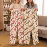 Pantalones de pijama de felpa suave personalizados con la flor del mes de nacimiento, bolsillo con el nombre y cordón ajustable; para uso diario, regalo de cumpleaños para familiares y amigos