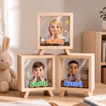 Personalized 3D-Style Art Cartoon Kid Photo Wooden Piggy Bank Money Box with Name and Clear Window Desk Decor Birthday Gift for Kids