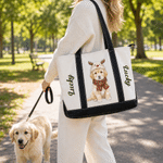 Personalized Cute Cartoon Pet Photo Multicolour Canvas Tote Bag with Name Daily Use New Puppy Birthday Gift for Pet Owner Parent Lover