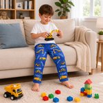 Personalised Multicolour Construction Lorry Excavator Forklift Soft Pyjama Bottoms with Name Daily Wear Birthday Gift for Boys Kids 5