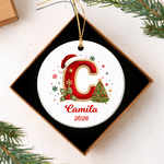Gepersonaliseerde kerstversiering: keramische kerstbal met initiaal, naam en jaartal – kerstversiering voor aan de boom, kerstcadeau voor familie en vrienden
