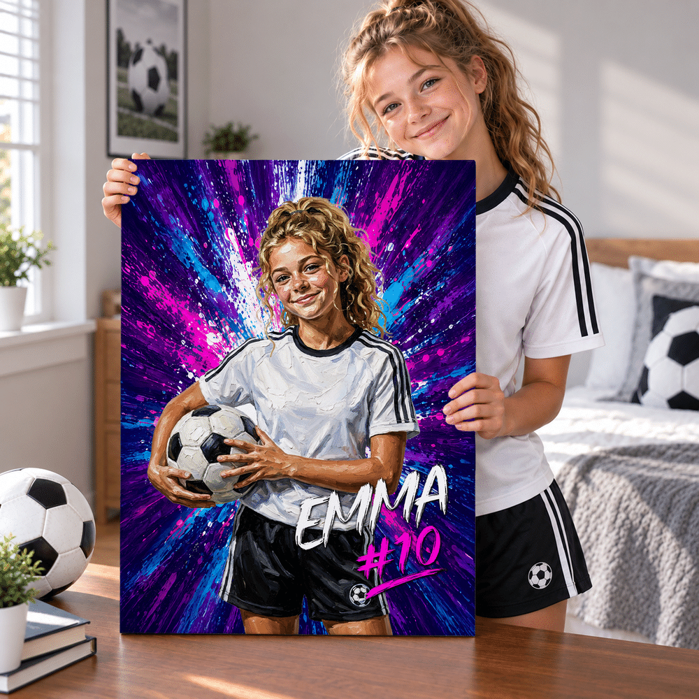 Personligt canvastryck i graffitistil med bollsport och namn som cool inredning och födelsedagspresent till sportentusiast 2