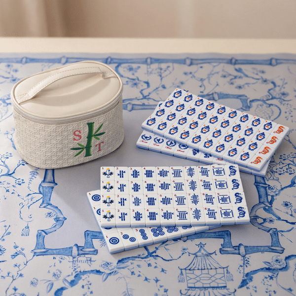 Juego personalizado de jarrón, flores, tigre de bambú, fichas de mahjong y bolsa de dados con iniciales: regalo de cumpleaños para una noche de juegos en el club, ideal para los amantes del mahjong y 