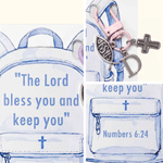 Porte-clés personnalisé « Jésus, Seigneur, bénis-toi » avec croix et lettre, étiquette pour sac à dos, carte, pour l'église, le baptême ou la rentrée scolaire : cadeau pour les enfants chrétiens