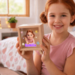 Personalized 3D-Style Art Cartoon Kid Photo Wooden Piggy Bank Money Box with Name and Clear Window Desk Decor Birthday Gift for Kids