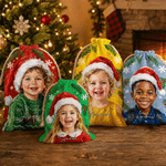 Personalized Oil Painting Style Photo Multicolor Large Drawstring Christmas Gift Bag with Name Christmas Party Gift for Kids Friends