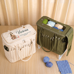 Personalized Cartoon Character Large Canvas Knitting Yarn Storage Bag with Name and Needle Pockets Daily Use Birthday Gift for Knitters Crocheters