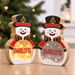 Personalised Nutcracker Snowman LED Light Wooden Christmas Ornament with Name Christmas Tree Stocking Decor Winter Holiday Party Gift for Family Kids