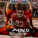 Personalized Graffiti Oil Painting Style Photo Soft Throw Blanket with Name Football Club Birthday Gift for Football Player