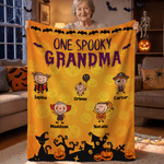 Personalized One Spooky Grandma 1-5 Halloween Cartoon Characters Soft Throw Blanket with Name Daily Use Home Decor Halloween Gift for Grandma