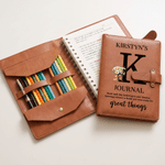 Personalized Great Things Birth Flower Initial PU Leather A5 Notebook Cover with Name Daily Travel Use Birthday Christmas Gift for Women Friends