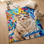 Coperta morbida personalizzata, con foto di animale in stile graffiti a olio e nome - Regalo di compleanno per amanti di animali e famiglie