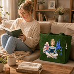 Personalised 3D-Style Art Birth Flower Reading Photo Large Capacity Corduroy Tote Bag with Name Birthday Christmas Gift for Librarians Book Lovers