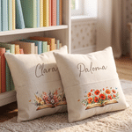 Personalized Retro Watercolor Birth Flower Book Pattern Soft Cozy Throw Pillow Cover with Name and Book Pocket Christmas Gift for Reading Enthusiast