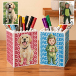 Personalised Watercolor Cartoon Photo Building Blocks Brick Pen Holder with Name Daily Use Desk Decor Birthday Gift for Kid
