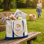 Personalized Cute Cartoon Pet Photo Multicolour Canvas Tote Bag with Name Daily Use New Puppy Birthday Gift for Pet Owner Parent Lover