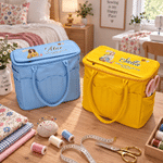 Personalized Cartoon Character Large Canvas Knitting Yarn Storage Bag with Name and Needle Pockets Daily Use Birthday Gift for Knitters Crocheters